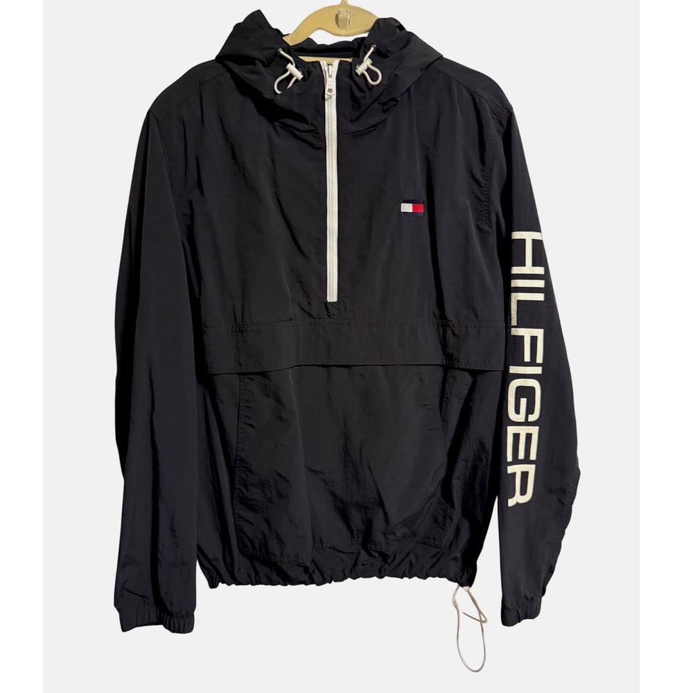 Tommy Hilfiger Mens Black Quarter Zip Anorak Windbreaker Jacket XL